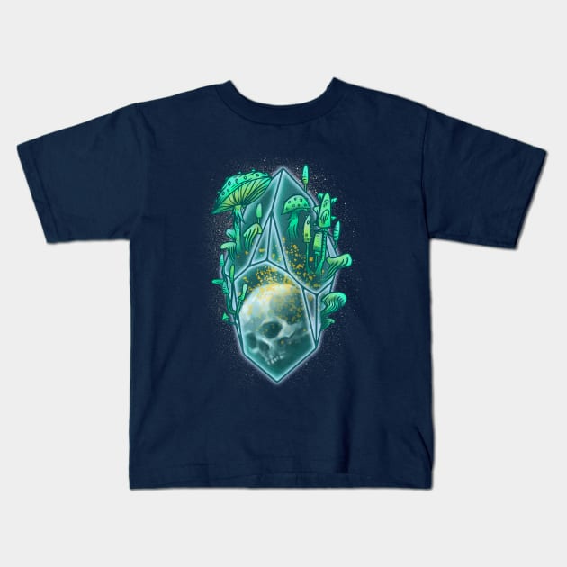 Crystal Skull with Mushrooms Kids T-Shirt by Manfish Inc.